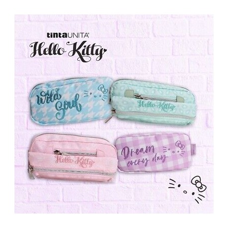 Astuccio Bauletto Plus con Tasca Trasparente Hello Kitty Tinta Unita Glitter