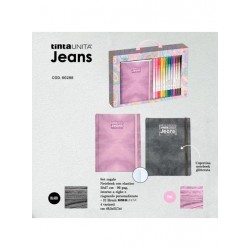 Kit Jeans Glitter Taccuino + Pennarelli Brush Bipunta Tinta Unita 12 Pezzi