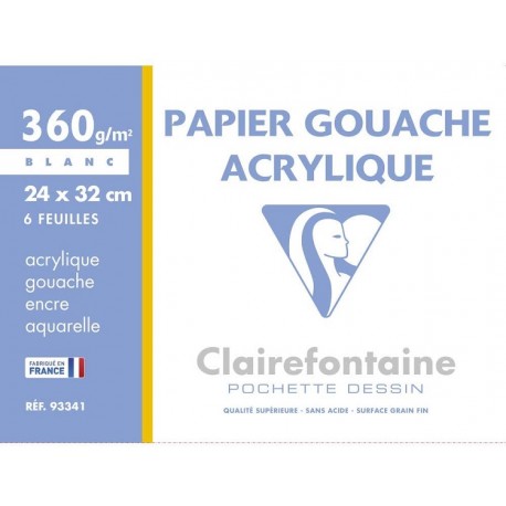 Blocco ClaireFontaine Carta pittura gouache e acrilica 6ff 360gr 24x32