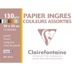 Carta da disegno Cotone Ingres 24x32 12V Assortito 130g Clairefontaine