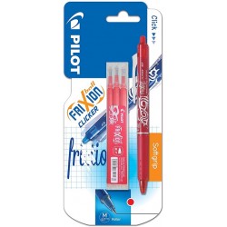 Penna roller a scatto FriXion Clicker a inchiostro gel cancellabile + 3 refill inclusi nella confezione Rosso