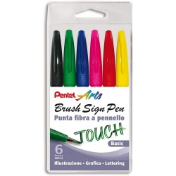 Astuccio 6 Brush Sign Pen Basic Pentel