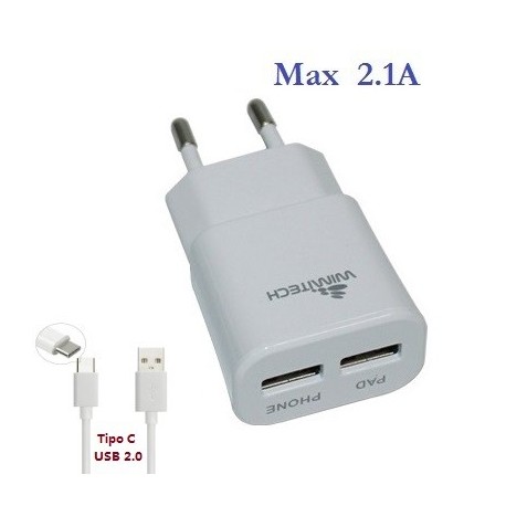 Caricatore da rete con doppia porta USB tipo C max 2.1A